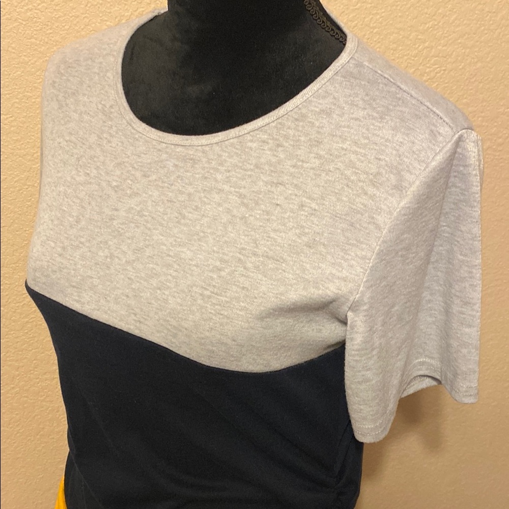 Colorblock Women's Top - Gray, Navy, and Yellow - Picture 2 of 6